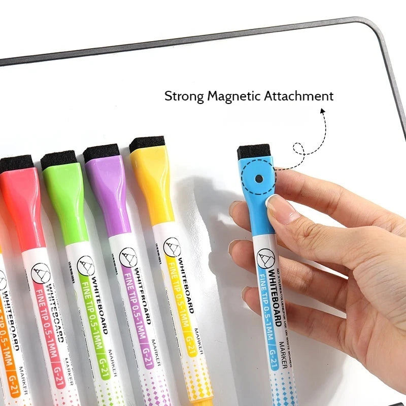 8 Colors 0.5mm Magnetic Dry Erase Markers Whiteboard Marker Pen For Office School Home Office Extra Fine Tip Colored Pens