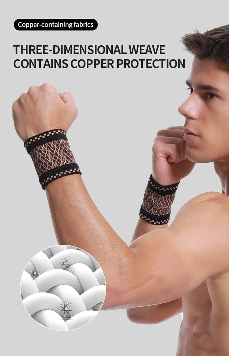1Pair Copper Fiber Sports Wrist Support Sweat-Absorbent Breathable Knitted Nylon Wrist Brace Outdoor Sports Badminton Men Women