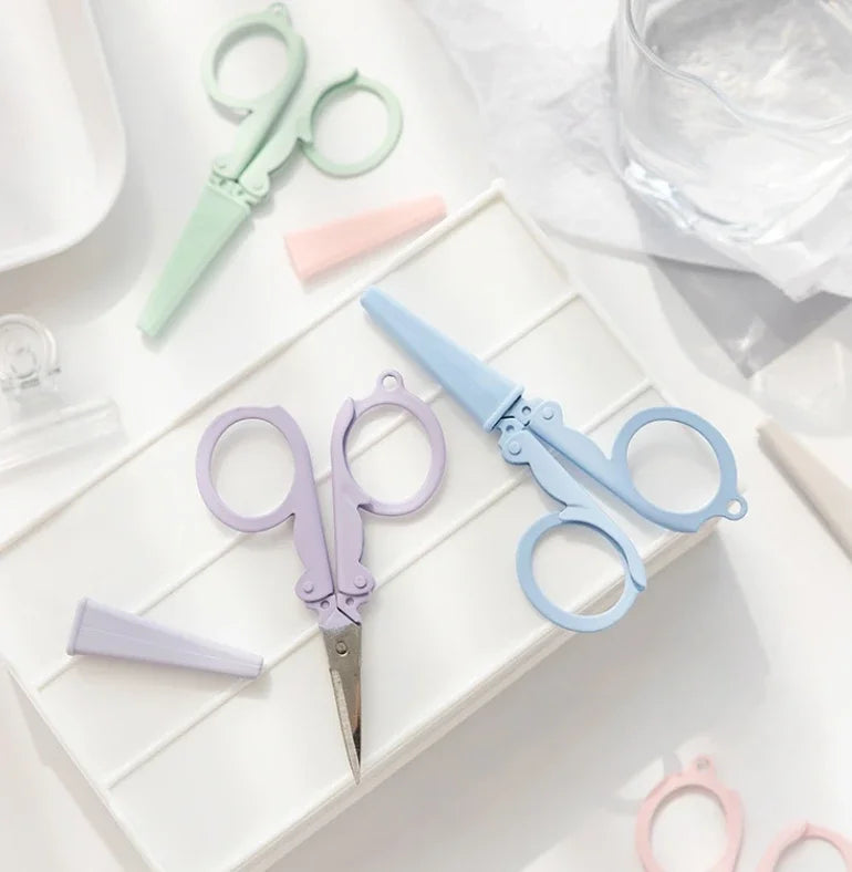Cute Foldable Scissors Mini Morandi Paper Cutter Knife Portable Envelopes Opener DIY Handmade Art Tools School Office Supplies