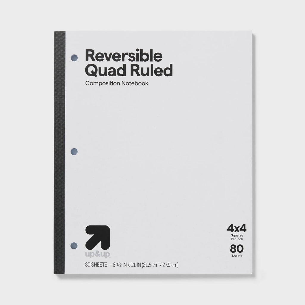 1pcs Reversible Quad Ruled Composition Notebook, Graph Grid Pages, Perforated Sheets, Durable Tape Binding, School College Use