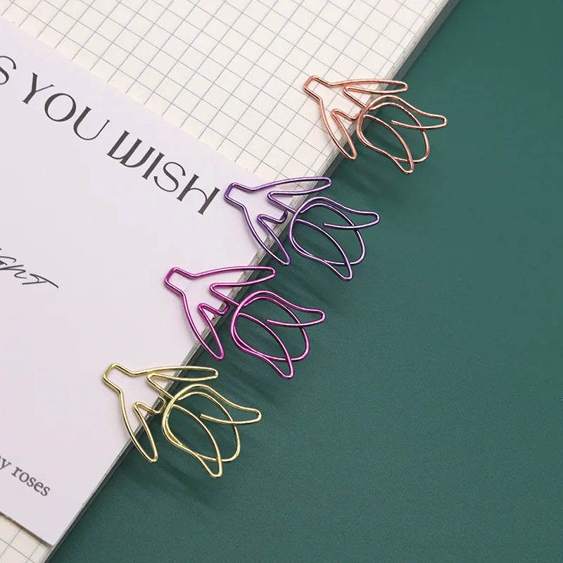 20/50PCS Tulip Paper Clips Kawaii Notebook Planner Bookmarks Korean Stationery Ticket Photo Clip Office Supplies Bookmark Folder