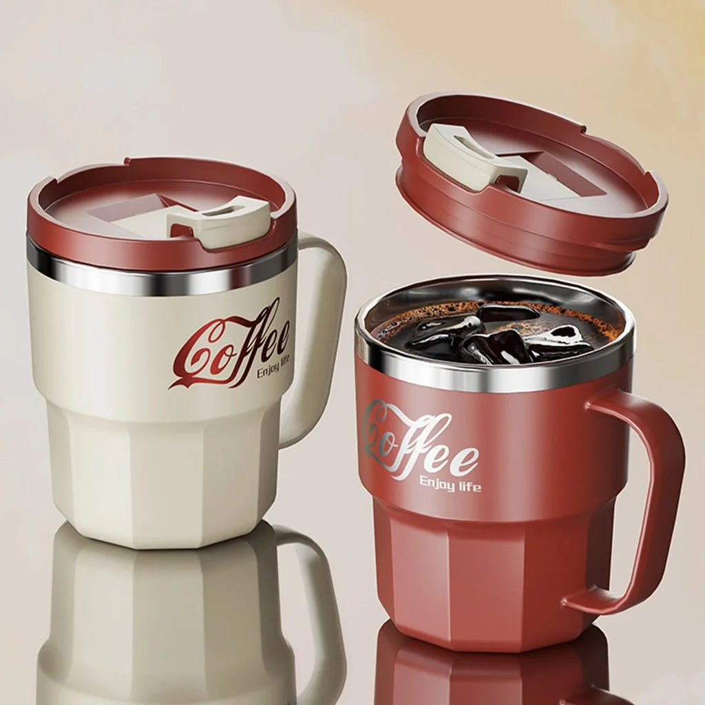 304 Stainless Steel Thermal Water Cup With Handle Portable Double Wall Insulated Mug Sealed Drinking Cup For Cold And Hot Drinks