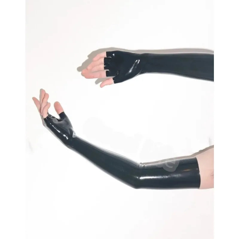Hot Latex Fingerless Long Gloves Wet Look Gloves Rubber Shoulder Gloves, Opera Fingerless Latex Gloves