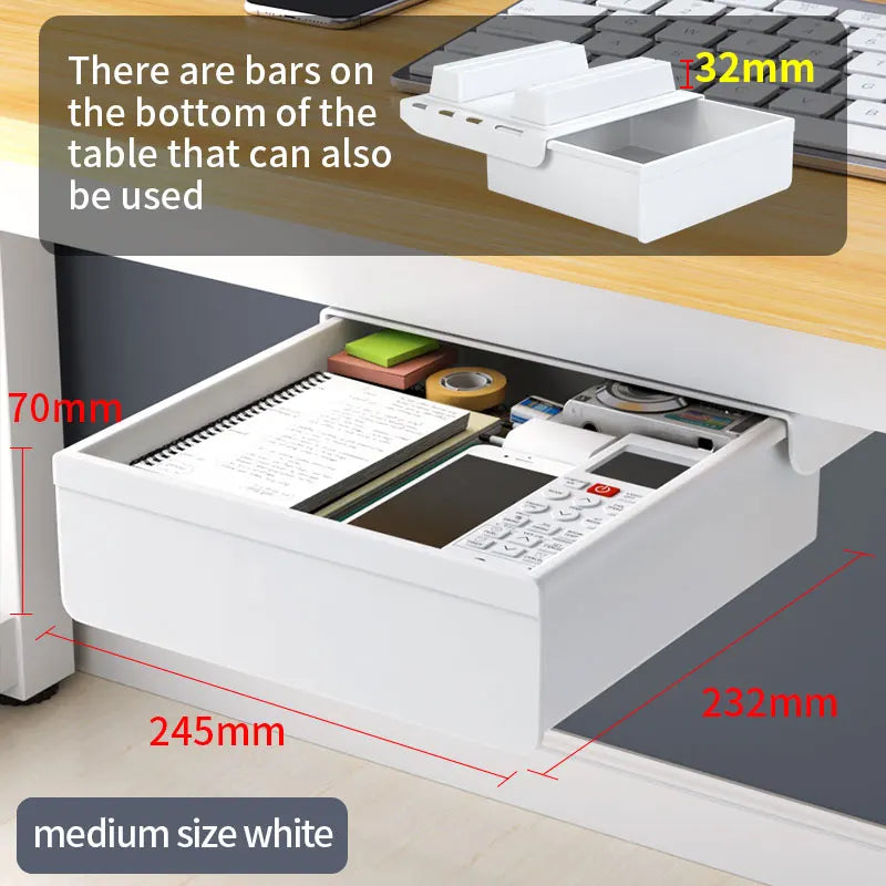 Self-Adhesive, Drill-Free Under-Desk Plastic Drawer: Ideal For Office/Home, Perfect For Organizing Stationery