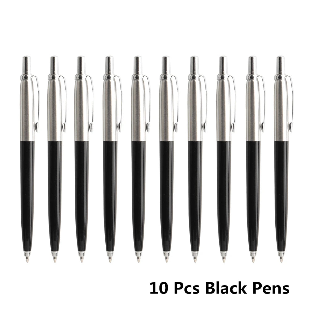 10 Pcs/Set Metal Ballpoint Pens Automatic Ball Pen G2 Refill Black Blue Ink For School Office Stationery Supplies Writing 0.7mm