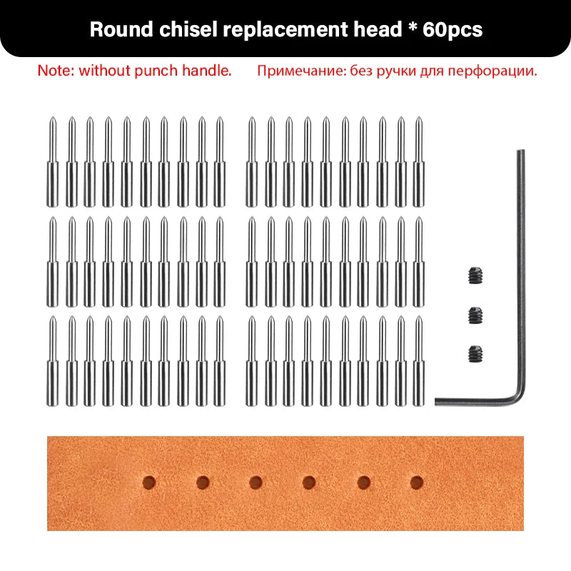 WUTA Multifunctional Leather Hole Punch Round Pricking Iron Stitching Punching Chisel Interchangeable Head Leather Craft Tools