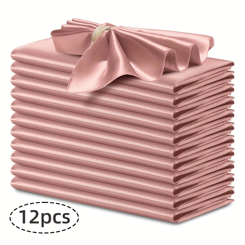 12pcs Silky Satin Dinner Napkins 30x30cm Polyester Square Table Napkins for Wedding Banquet Restaurant Birthday Party Decor