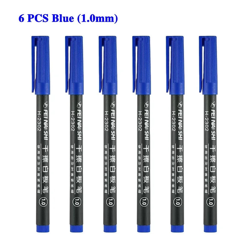 6 Pcs Erasable Whiteboard Pen 0.5/1.0mm Fine Point Black/Blue/Red Ink Blackboard Marker School Office Art Writing Stationery