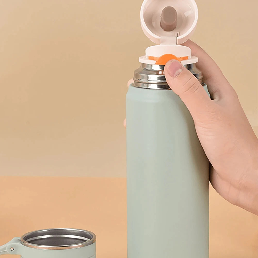 Stainless Steel Thermos Bottle 500ml/16.9oz And 600ml/20oz Vacuum Insulated Water Bottle With Handle Travel Insulated Cup