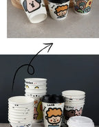 25pcs 90 Caliber Disposable Coffee Cups Fresh Milk Hot Drink Thickened Cartoon Paper Cup Milk Tea Takeaway Packag Cup with Lid