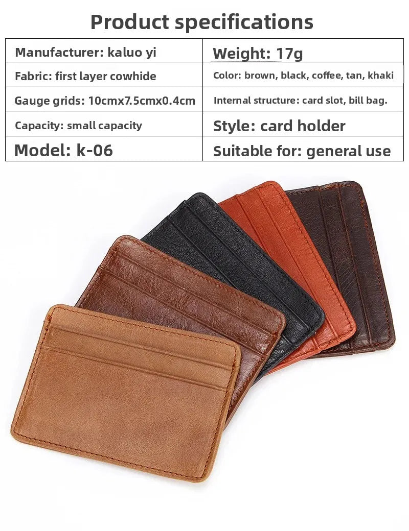 New Genuine Leather Card Holder Oil Wax Leather Multi-Card Small Retro Cowhide Coin Purse Men/Women Luxury Card Holder
