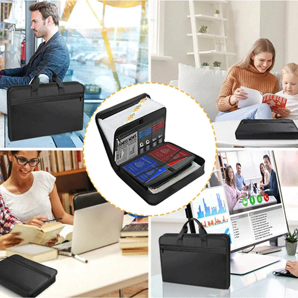 A4 Zipper File Bag Waterproof Fireproof Document Bag Foldable Accordion File Pouch Large Capacity Document Storage Bag