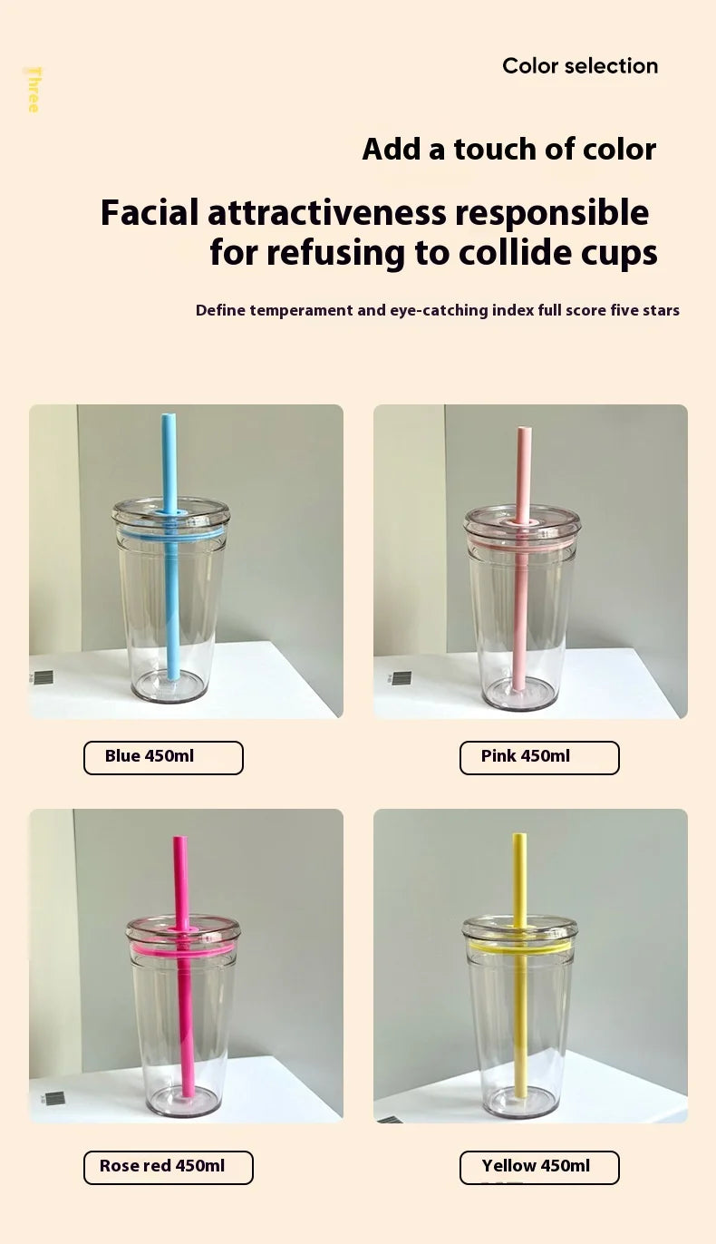 450ML Summer High-value Milk Tea Straw Plastic Cup Transparent Multi-color Thickened Coffee Cup Office Water Cup