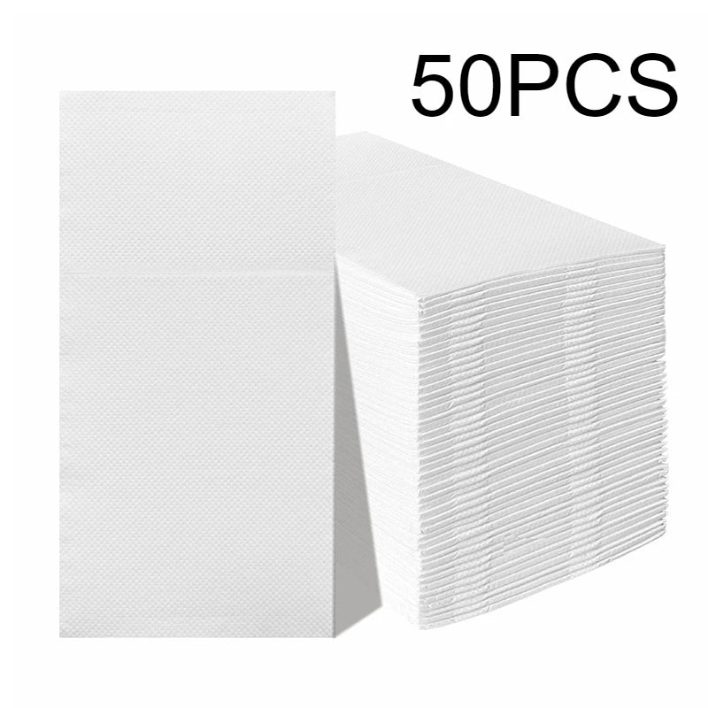 25/50PCS White Prefolded Paper Napkins Built-in Flatware Pocket Disposable Dinner Paper Napkins Christmas Wedding Party Supplies