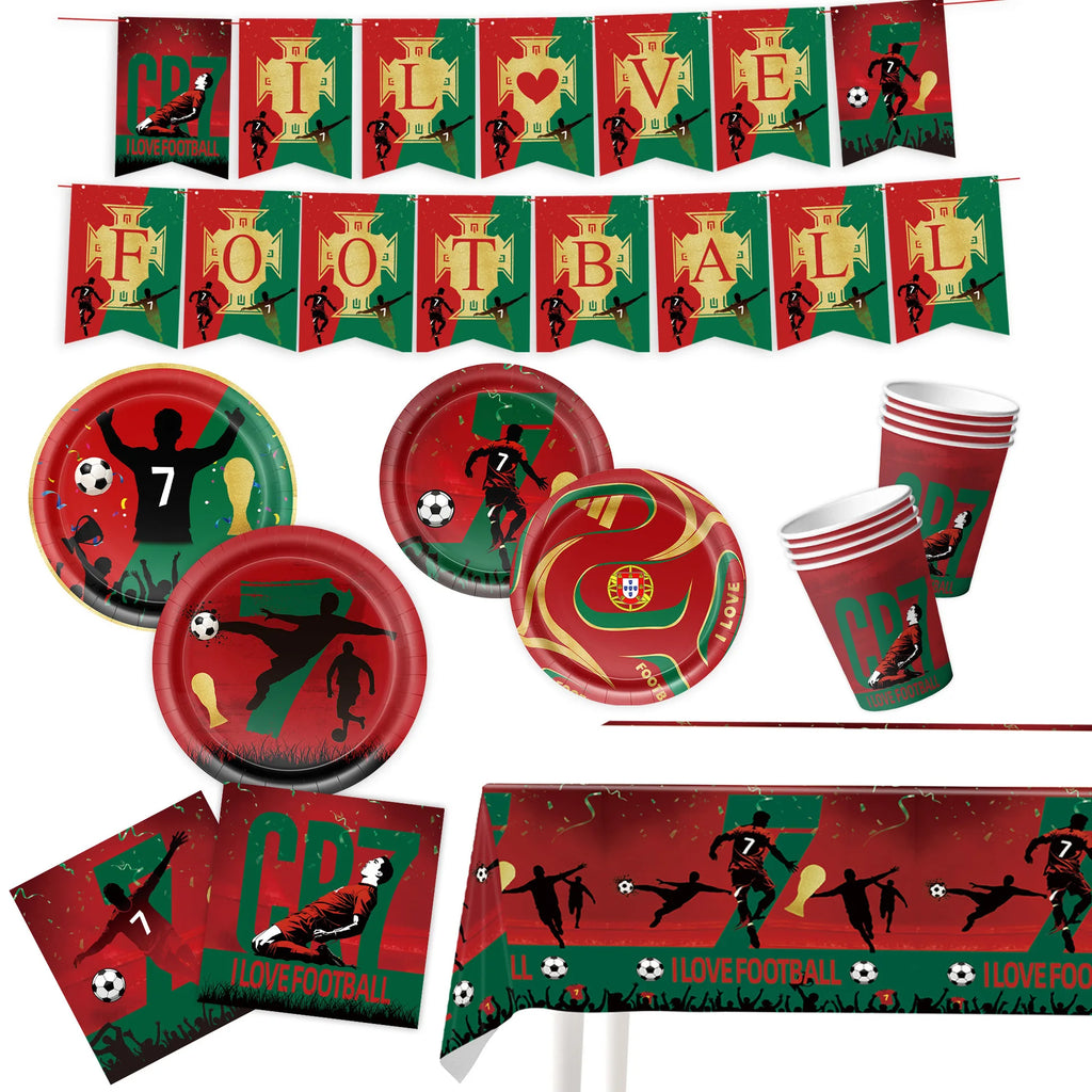 Football Player Theme Party Decoration Soccer Cr&7 Superstar Party Supplies Plate Cup Balloon Banner Paper Backdrop Party Gift