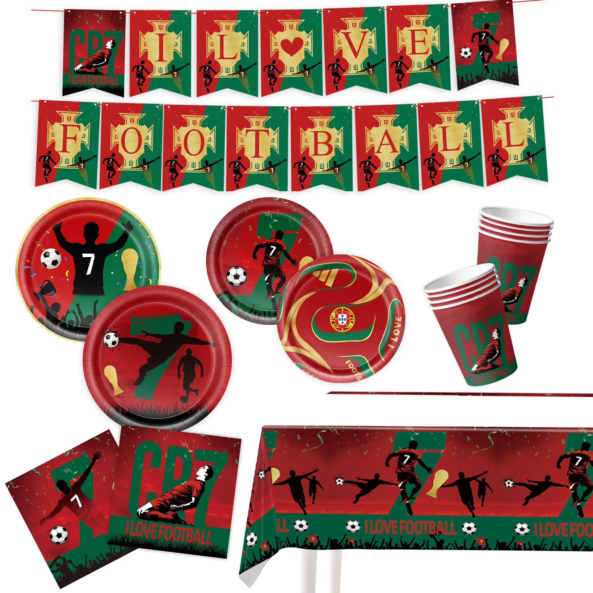 Football Player Theme Party Decoration Soccer Cr&7 Superstar Party Supplies Plate Cup Balloon Banner Paper Backdrop Party Gift