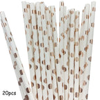 New Rose Gold Birthday Party Paper Tableware Disposable Set,Come with Dining Plate,Napkin Cup and Straw Party Supplies Tableware