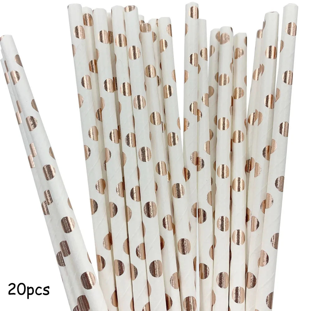 New Rose Gold Birthday Party Paper Tableware Disposable Set,Come with Dining Plate,Napkin Cup and Straw Party Supplies Tableware