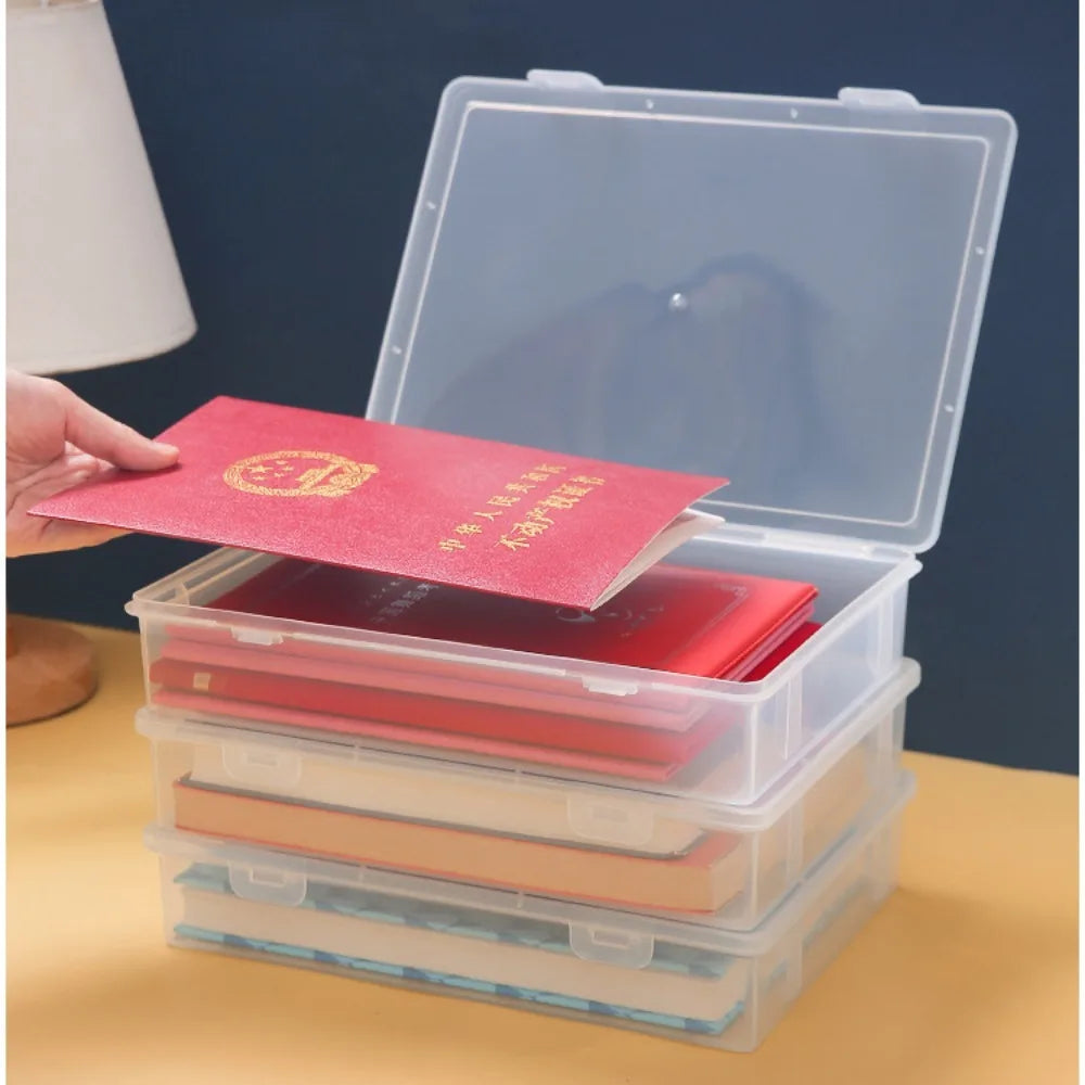 Plastic Document Organizer Organized Clear Square Shape Storage Box A4 Organizing Box
