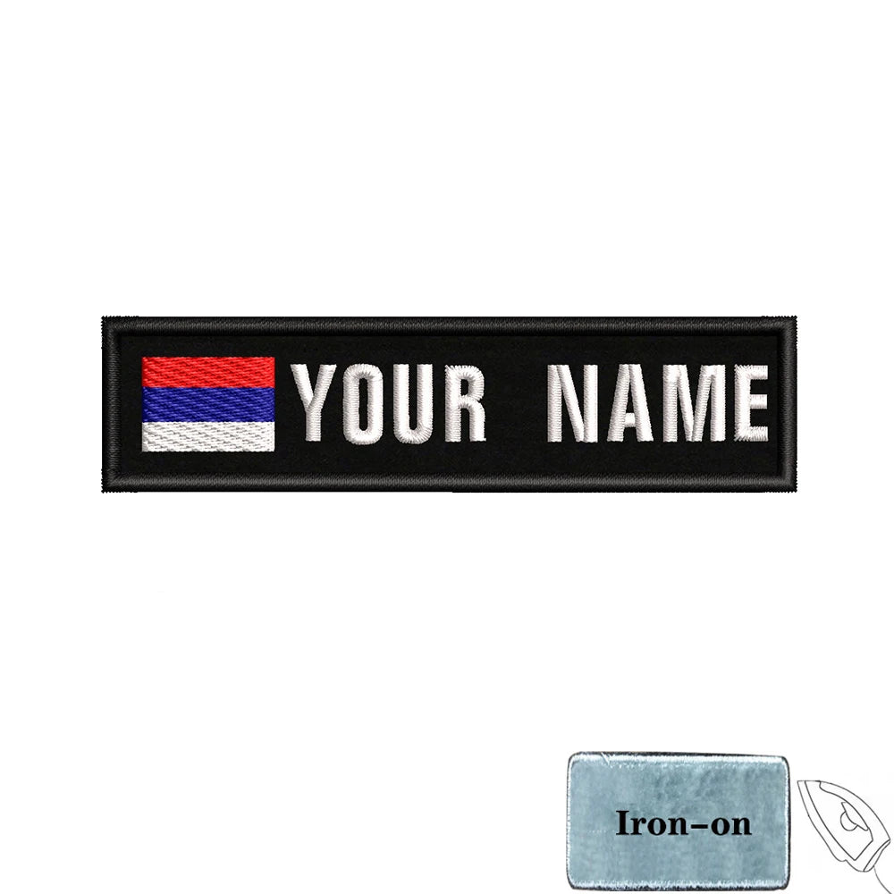 1PC 10cmX2.5cm Custom Name Flag Patch Stripes Badge Iron On Or Hook Loop Armband Germany Luxembourg Armenia Serbia Singapore