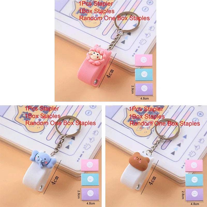 1-3sets Portable Cartoon Animal Mini Trumpet Stapler Paper Binder Stationery Staples Office Binding Tool School Kawaii Supplies