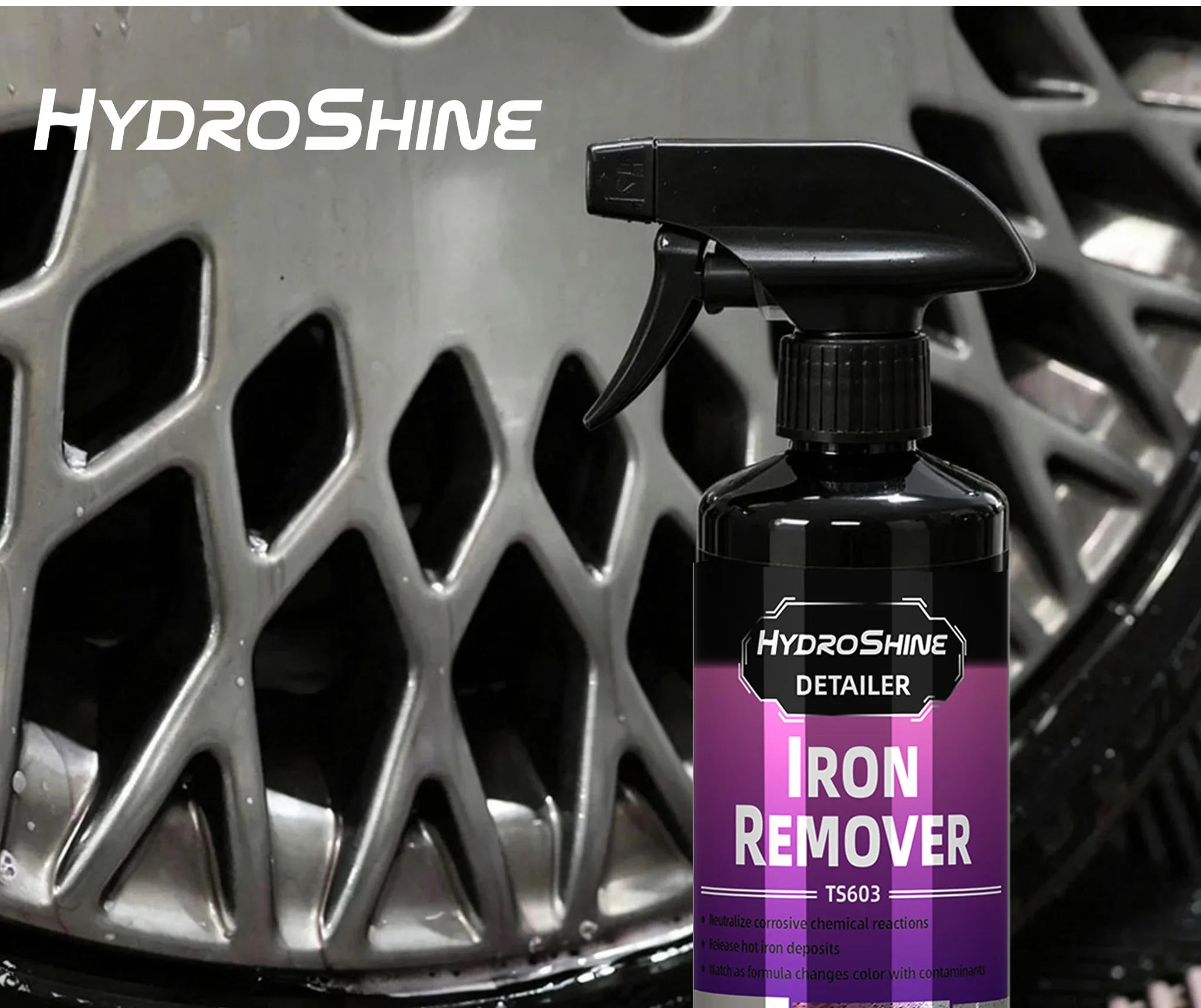 Hydroshine Iron Remover Car Detailing Fallout Spray Decontamination Kit Rust Remover Spray for Brake Rim Metal Surface Particles