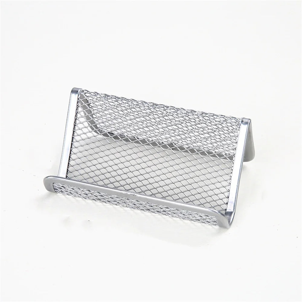 Black Metal Mesh Business Card Holder Desktop Business Card Display Stand Box Office Cards Holder Desk Shelf Storage Organizer