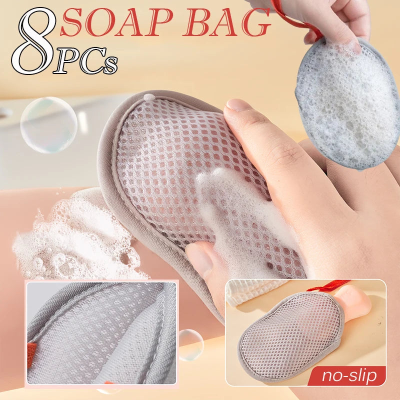 1~8PCs Soap Pocket Bag Soap Saver Pouch Body Scrubber Rough Sponge Exfoliator for Bath Shower Mesh Bar Soap Foam Lather Pouch