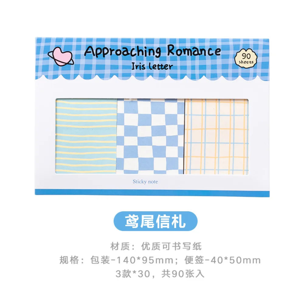 Kawaii Grid Sticky Notes Set, Cute Memo Pads Assorted Colors for Diary Journal Scrapbooking, Stationery Gift for School Office Supplies
