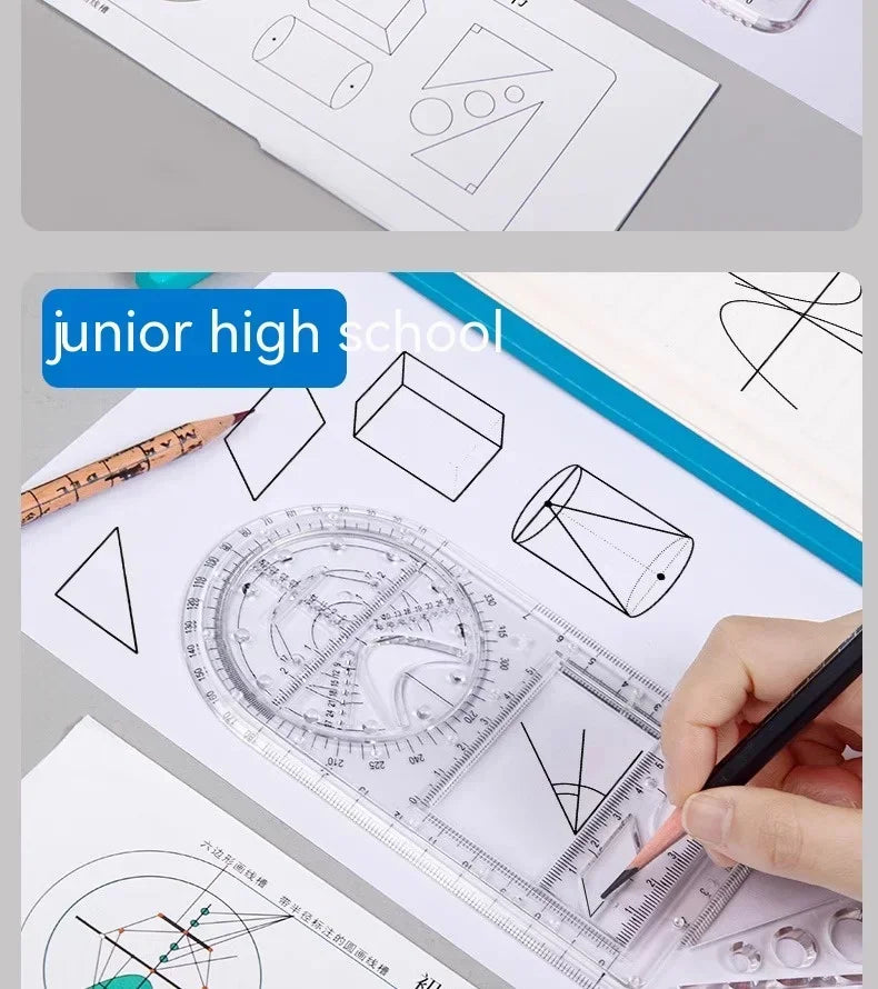 Multifunctional Geometric Function Ruler Set Mathematics Drawing Template Measuring Tool for Art Student School Office Supplies