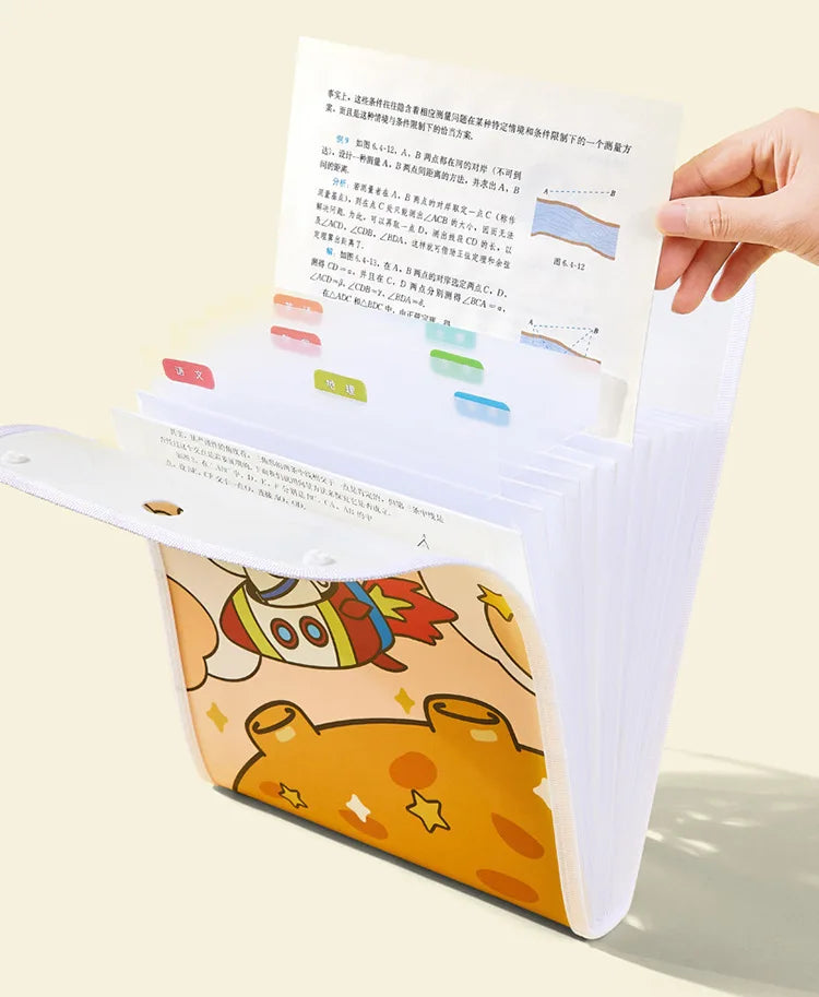 Cartoon Vertical File Bag A4 Hanging 13 Grid Children's Fun Astronaut Test Paper Material Storage Organ Bag Desk Organizer