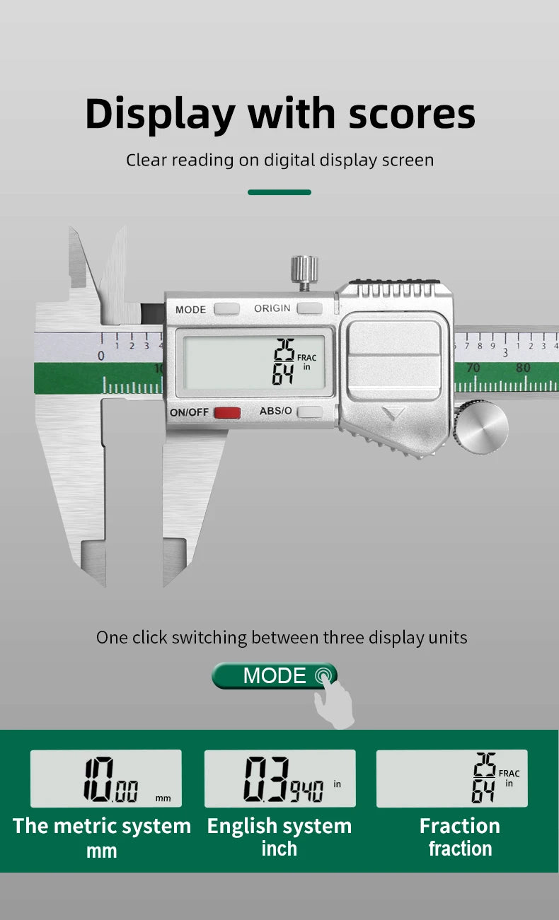 ET54 LCD Stainless Steel Caliper 150mm Fractional/mm/inch 0.01mm Precision Measuring Caliper IP54 Waterproof Electronic Caliper