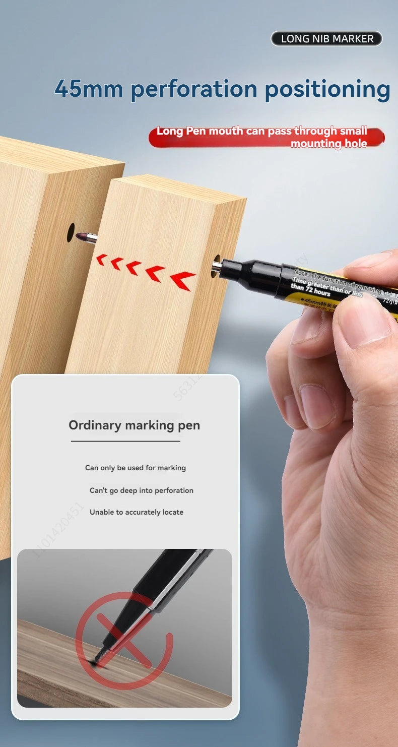 45mm Waterproof Long Head Nib Deep Hole Markers Pen Tile Carpenter Pen Multi-purpose for Woodworking Black/White/Red Ink