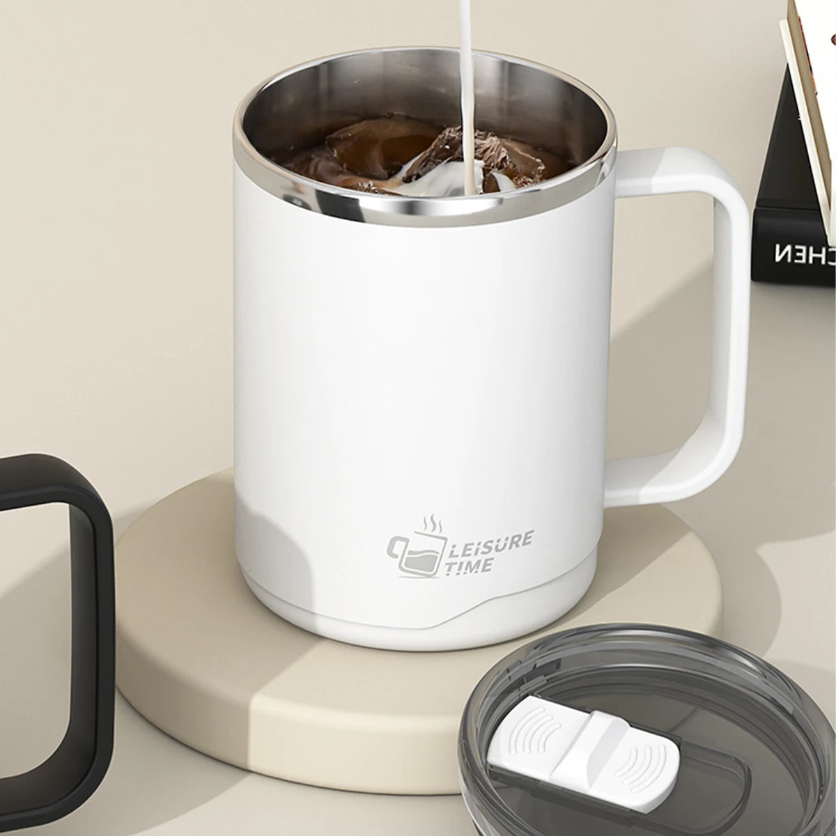 WORTHBUY 304 Stainless Steel Double Wall Insulated Coffee Mug With Handle Portable Sealed Water Cup Large Capacity Drinking Cup