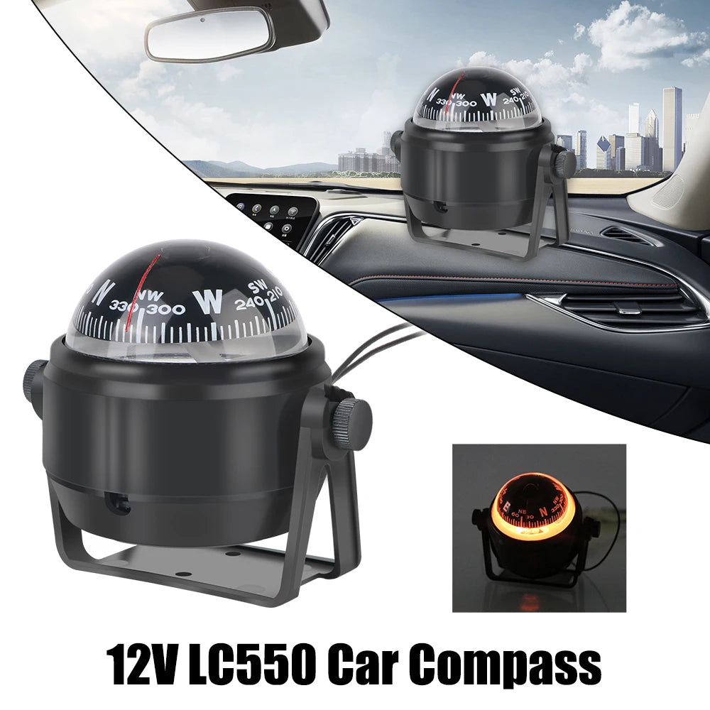 Waterproof 12V Boat Compass With Electronic LED Light Nautical Compass Navigation Positioning LC550