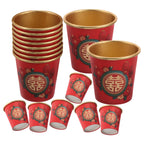 50Pcs Disposable Red Mini Paper Cups Wedding Toast Wine Tea Glasses Chinese Wedding Party Decoration