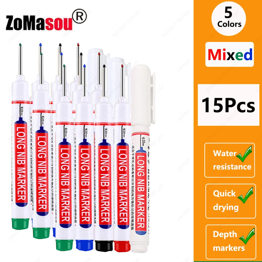 1-90Pcs Waterproof White Long Head Markers Pen 2cm Woodworking Deep Hole Marker Pens Metal Carpenter Black/Red/Blue/Green Ink