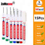 1-90Pcs Waterproof White Long Head Markers Pen 2cm Woodworking Deep Hole Marker Pens Metal Carpenter Black/Red/Blue/Green Ink