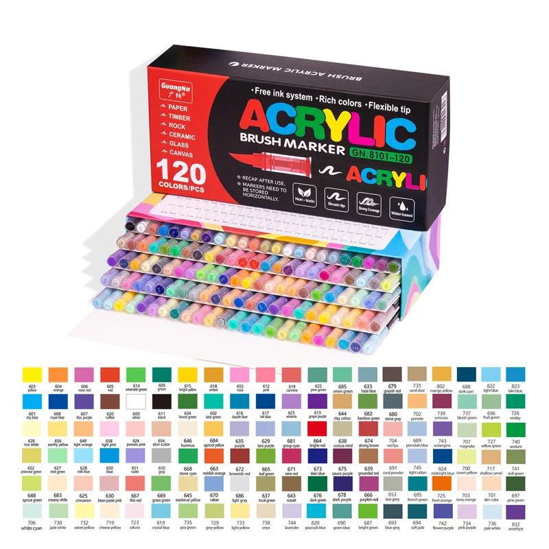 GN 12-120 Colors Acrylic Paint Pens Markers Brush Tip Paint Markers For Rock Painting Wood Canvas Stone,Festival Gift DIY Crafts