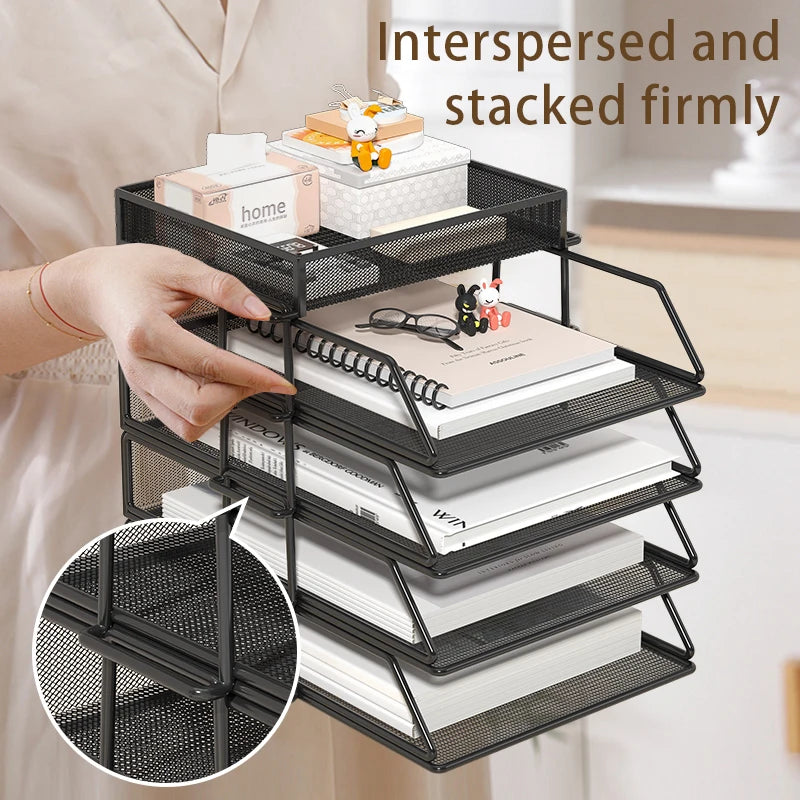 Metal desktop file rack, bookcase, office file storage box, multi-layer iron file frame, data storage, folder shelving