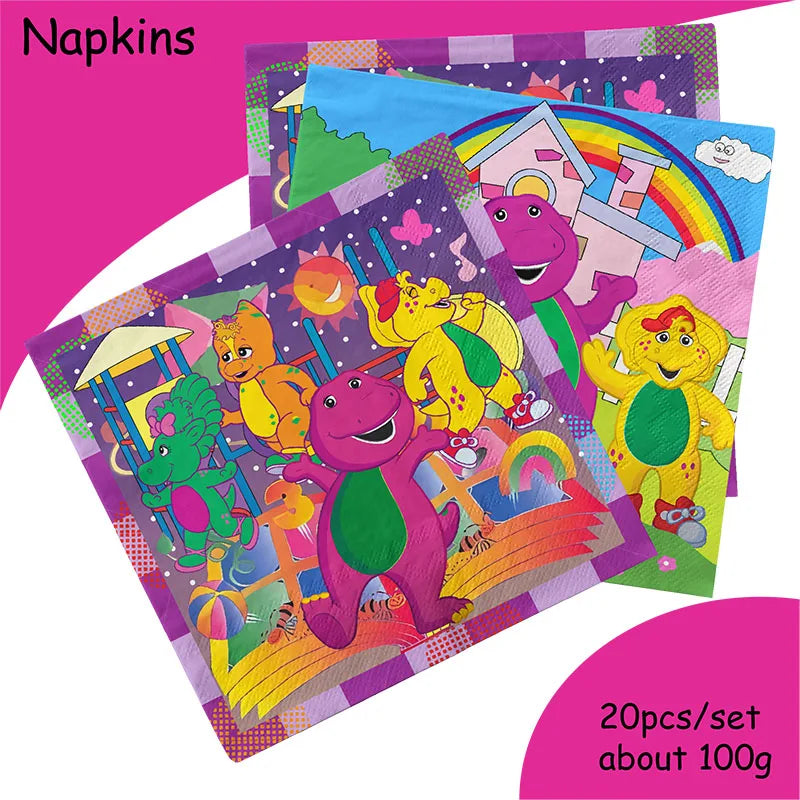 Dinosaur Barney Party Supplies Decorations Kids Birthday Disposable Tableware Tablecloth Cups Plate Party Theme Favors