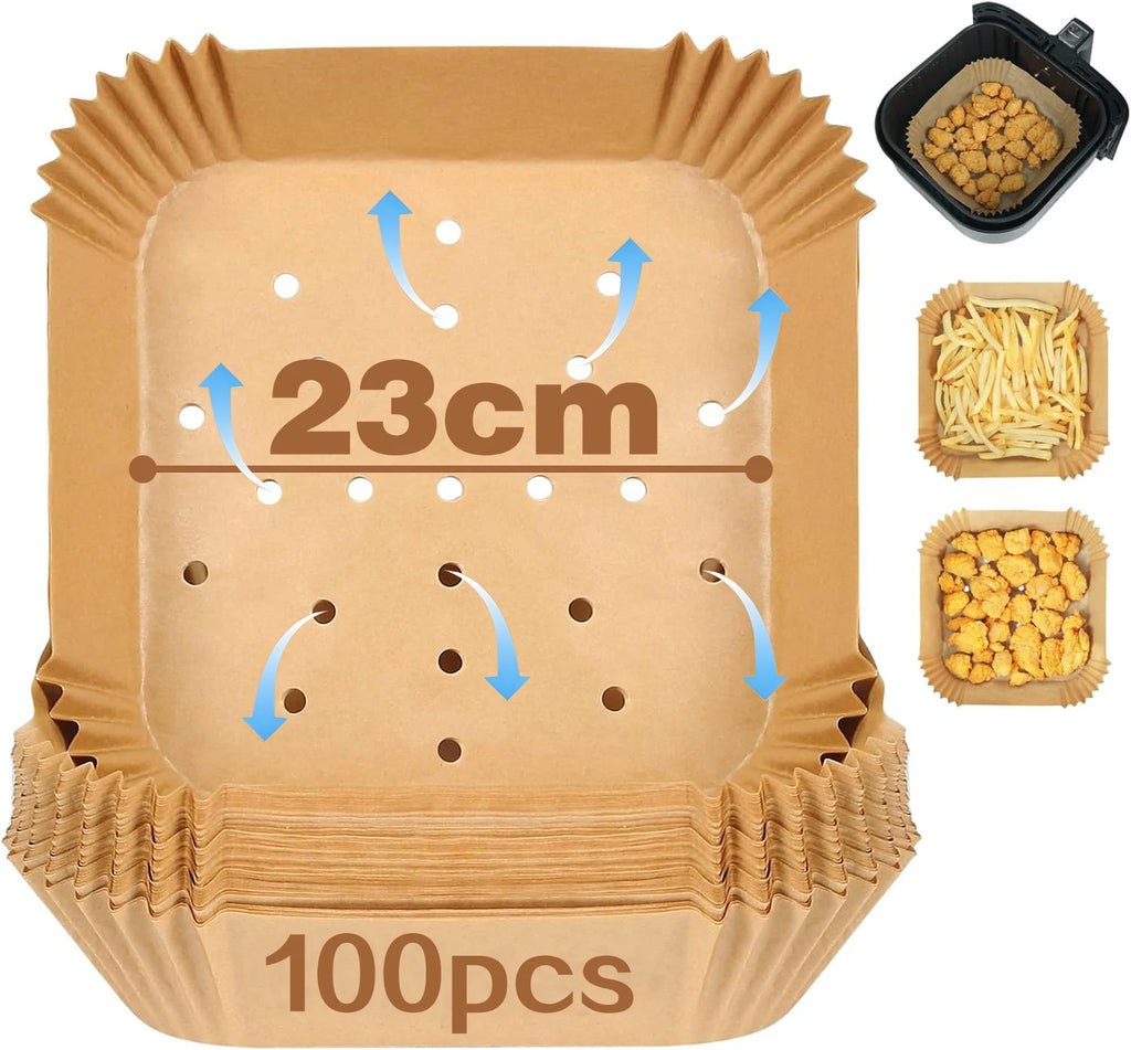 50/100PCS Perforated Square 23cm/20cm XXL Disposable Air Fryer Parchment Paper for Ninja, Corsori, Instant Vortex, Dash