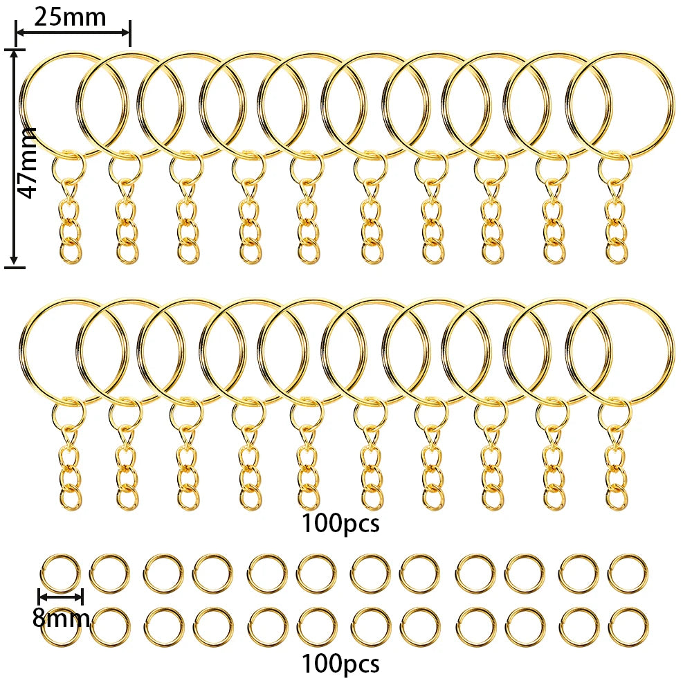 100Pcs 25mm Key Rings with 100pcs 8mm Jump Rings Connectors for DIY Keychain Lanyard Jewelry Making Supplies