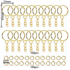100Pcs 25mm Key Rings with 100pcs 8mm Jump Rings Connectors for DIY Keychain Lanyard Jewelry Making Supplies