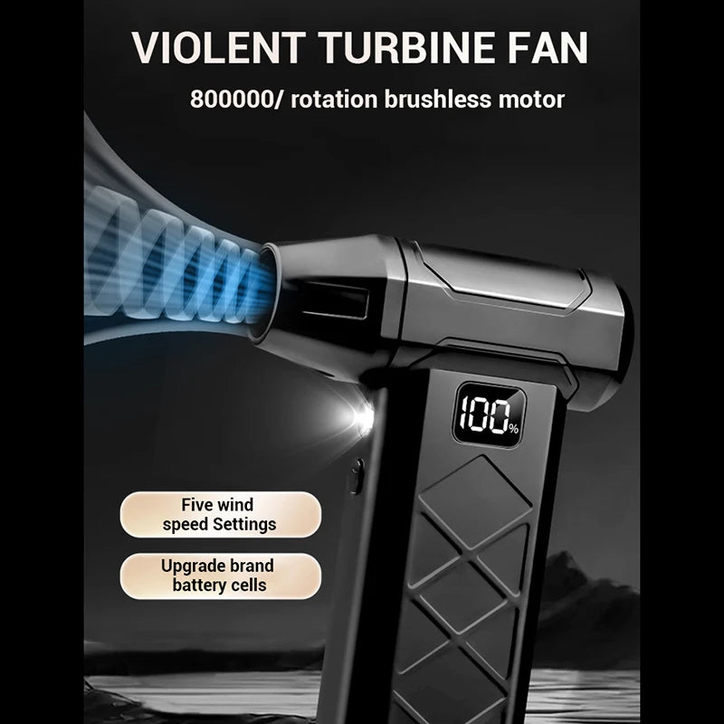 Upgrade 1000000RPM Turbo Jet Blower Violent Fan 5 Speed Powerful Air Blower Brushless Motor Rechargeable Handheld Blower Thrust