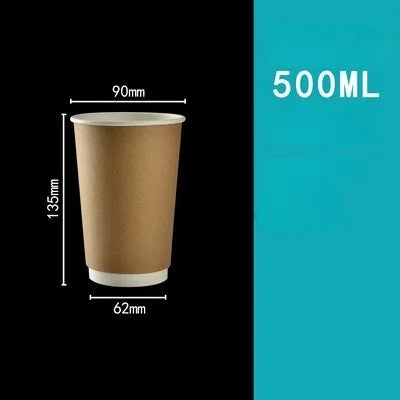50pcs/pack Kraft Paper Bubble Tea Cup Double-layer Heat-insulating Paper Cup Disposable Thick Hollow Coffee Cup Accept Customize