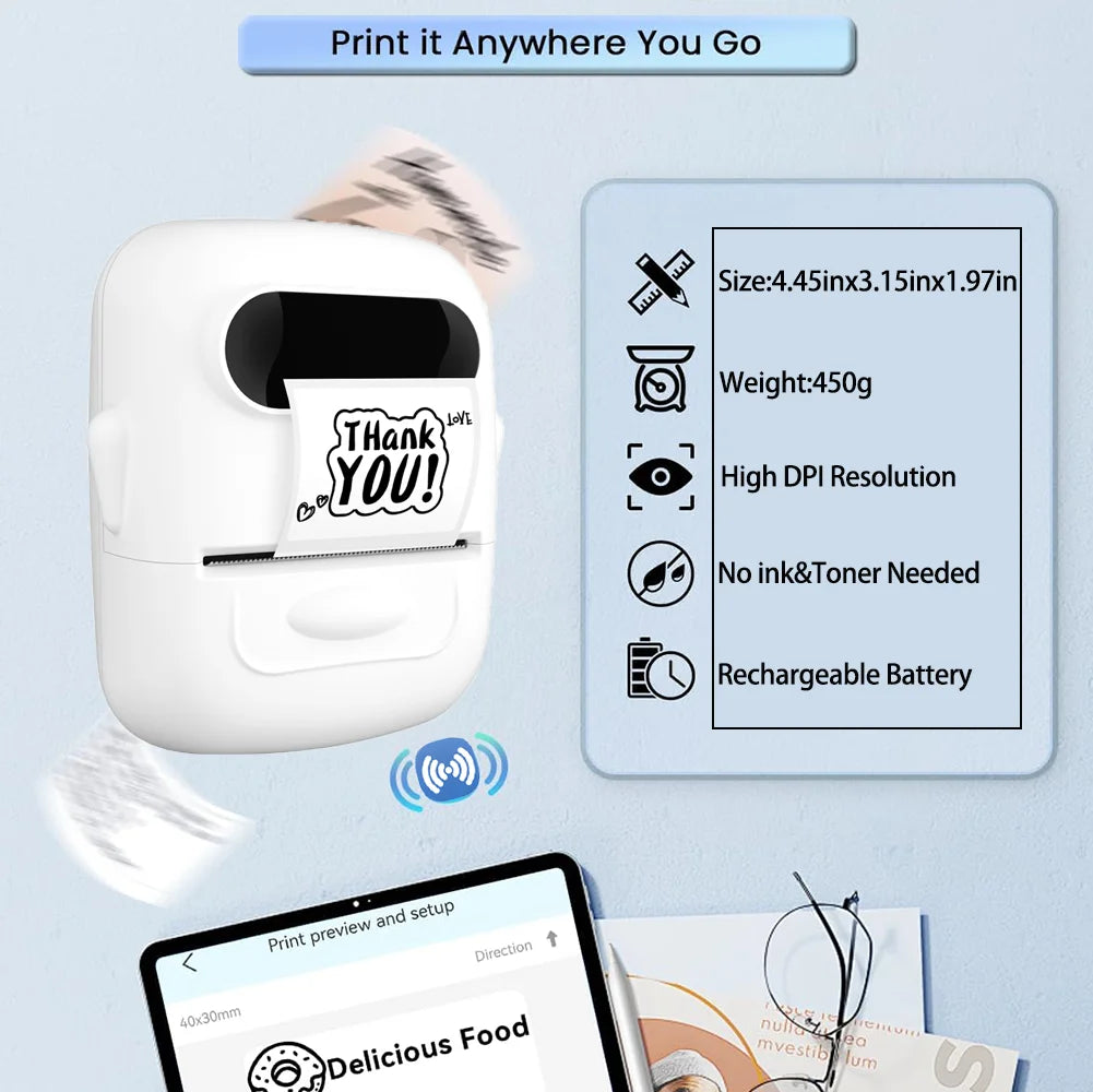Marklife Thermal Label Printer P50 Mini Protable Bluetooth Stickers Self-adhesive Printer For Kitchen Office To Gift/Marking/Tag