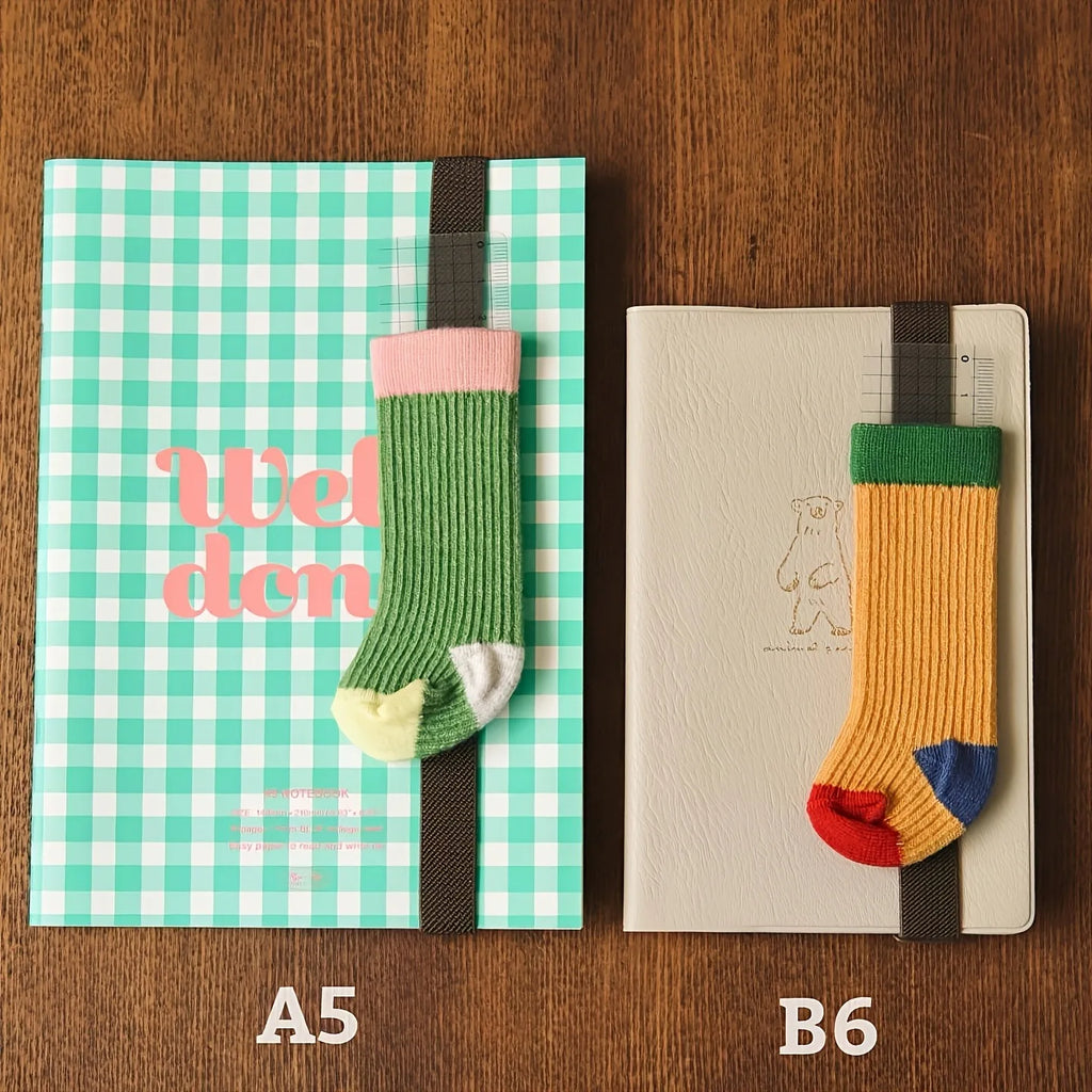 Japanese Retro Contrast-Color Sock-Style Pen Holder, Elastic Journal Binding Strap with Ruler, Portable Pen Organizer, Book Band