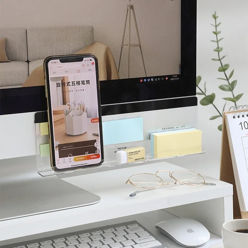 1Message Storage Board Under Computer Monitor，Office Desk Side Storage Rack Message Board Can Hold Phone Charging Memo Stickers