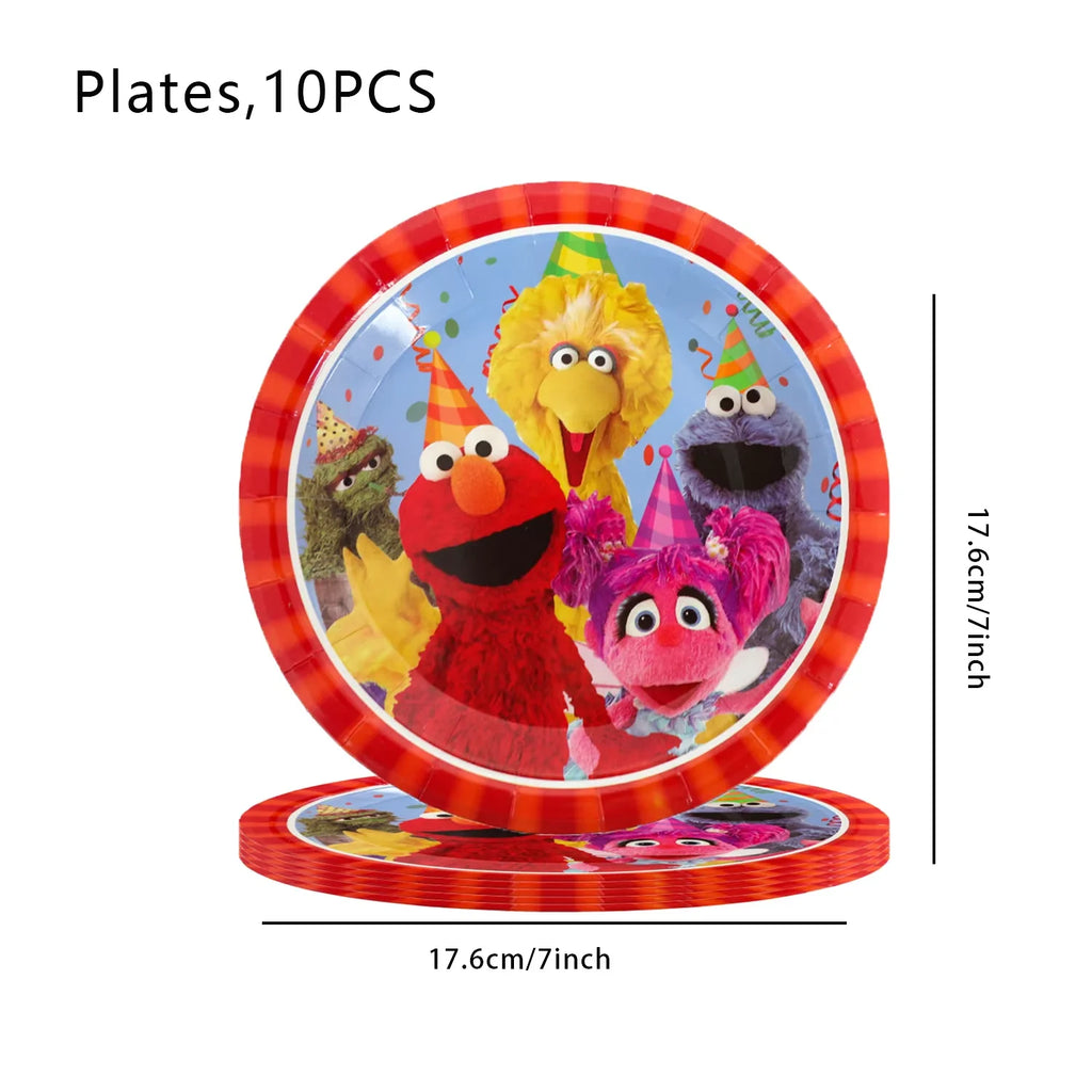 Cartoon SEsame-Streets Birthday Party Set Supplies Kids Disposable Tableware Balloon Cake Topper Banner Plates Decoration